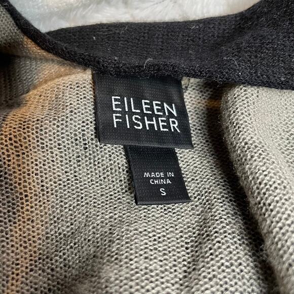 EILEEN FISHER Wool Blend Longsleeve Long Cardigan Sweater Two Toned Black Brown - Picture 2 of 3